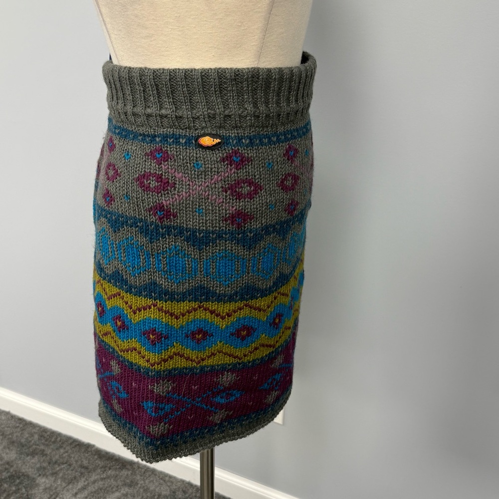 Cozy Patterned Knit Mini Skirt - Teal, Olive & Plum - Picture 7 of 10
